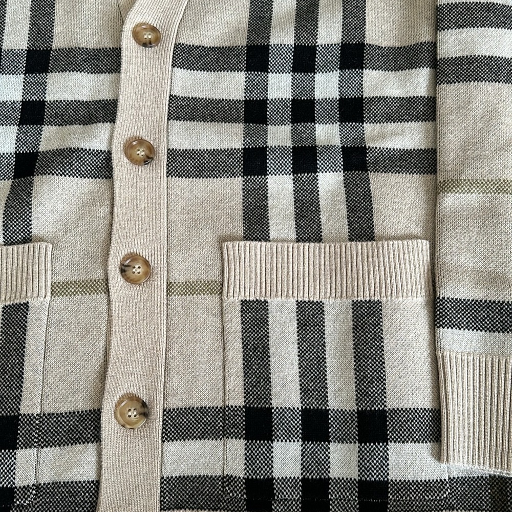 Burberry Signature Check Jacquard Cardigan Wool Cashmere in Beige | size  L - Picture 8 of 12